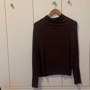 Vince Chocolate Long Sleeve Drape Neck Fluid Top